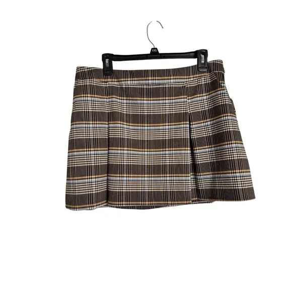 Topshop Plaid Miniskirt Size 12 Box Pleats Brown Cream NWT - Picture 3 of 11